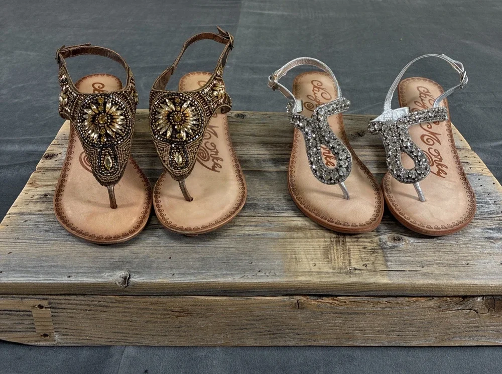2pr. Naughty Monkey Beaded/Rhinestone Wedge Sandals Size 8.5 Bnfts Charity